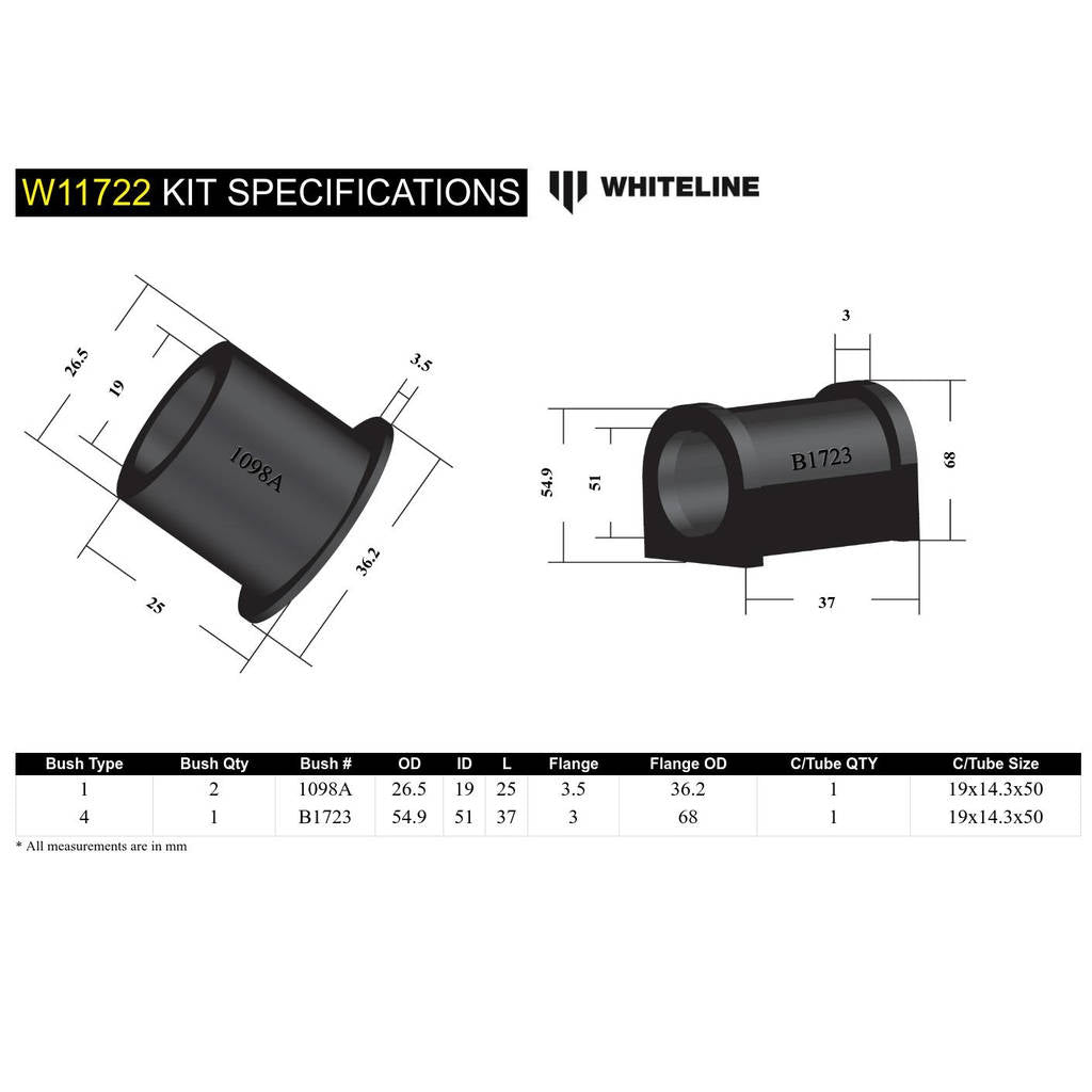 WHITELINE W11722 Front Steering Rack/Pinion Mount Bushing Photo-4 