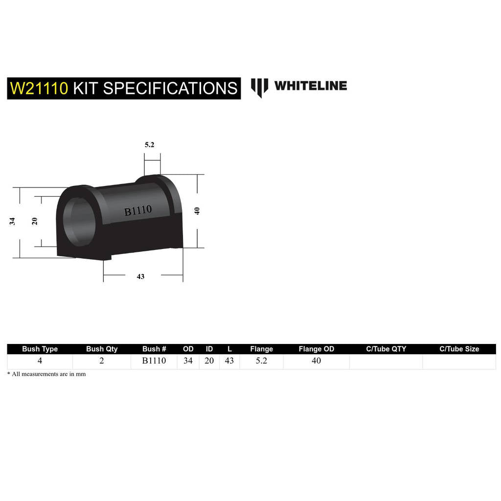 WHITELINE W21110 Anti Roll Bar Mount - Bushing Kit 20mm for Ford Capri, Cortina/Escort Photo-3 