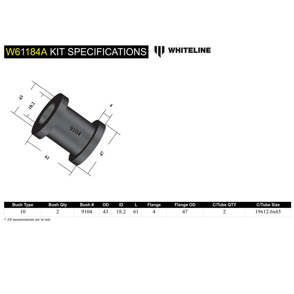 WHITELINE W61184A Rear Trailing Arm Lower - Rear Bushing Kit for Ford Cortina TC-TF Photo-4 