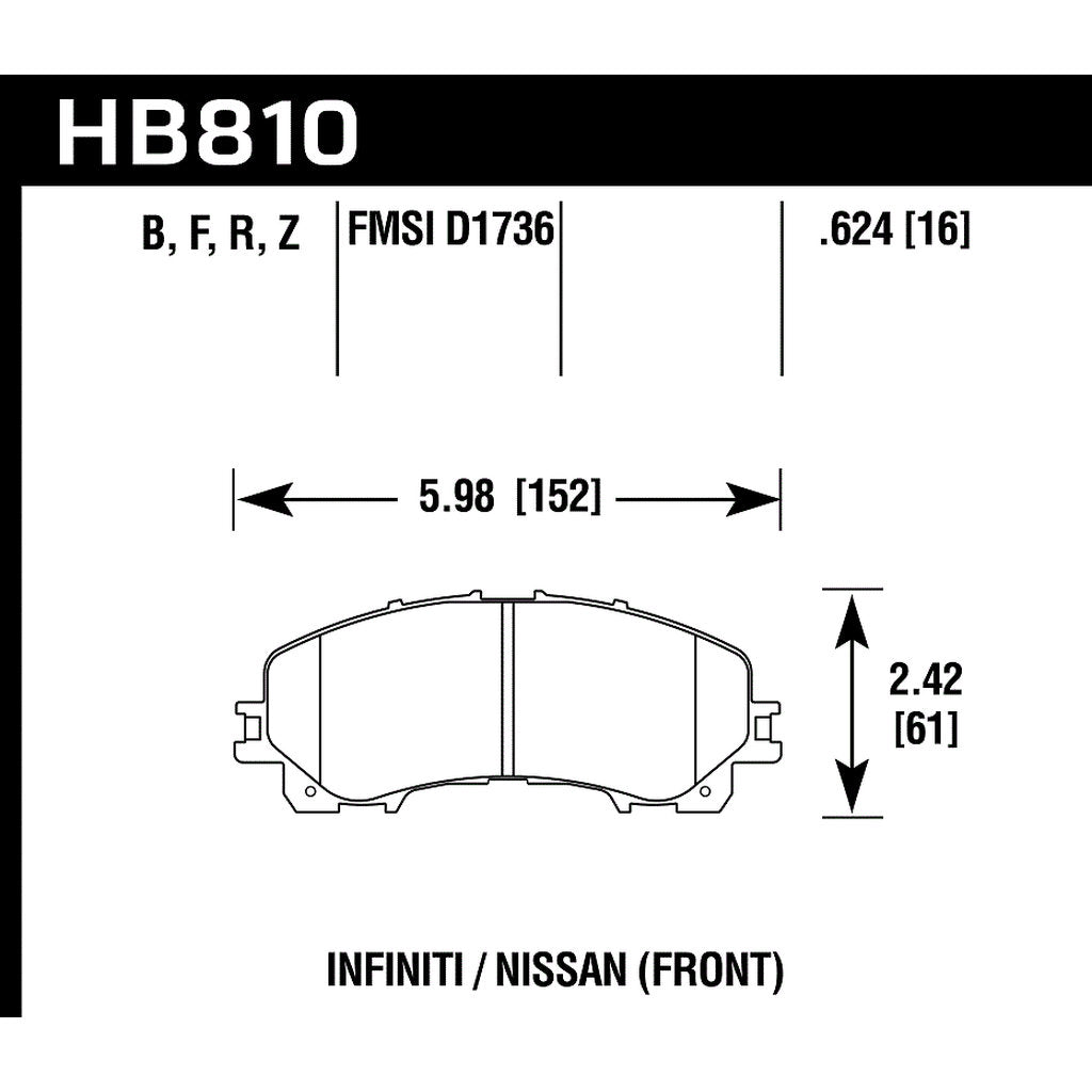 HAWK HB810B.624 Brake Padss Front INFINITI Q50/QX50/Q60/QX60 2014-2019 Photo-2 