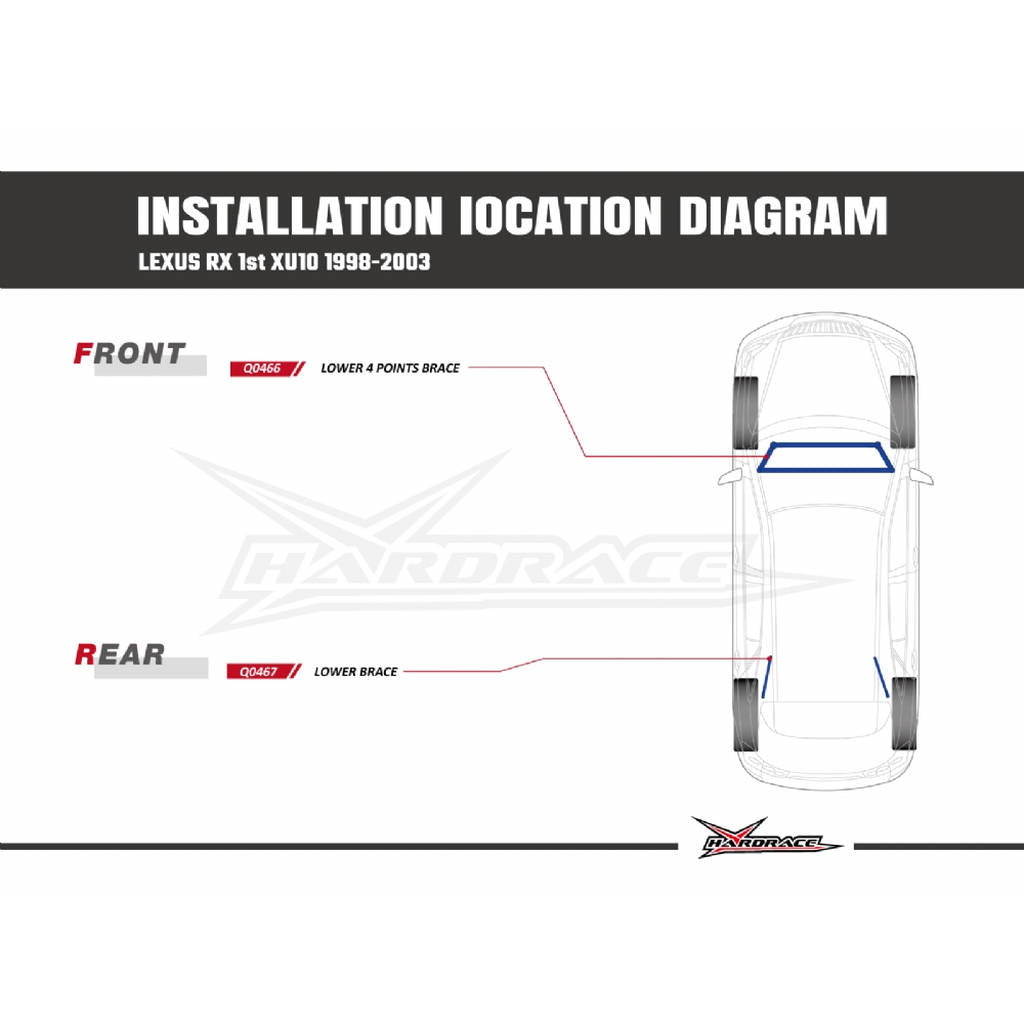 HARDRACE Q0466 LEXUS RX300 '98-03 FRONT LOWER 4-POINTS BRACE - 1PCS/SET Photo-7 