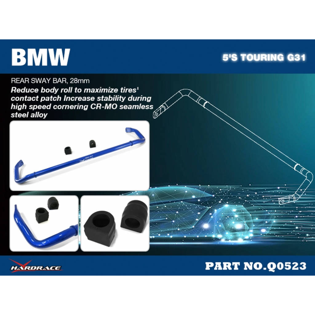 HARDRACE Q0523 BMW 5'S TOURING G31 '17- REAR SWAY BAR, 28MM - 3PCS/SET Photo-1 