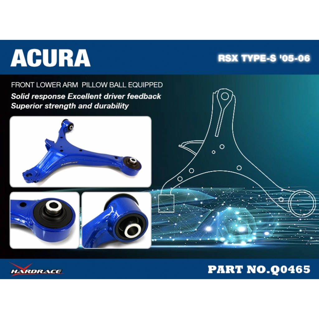 HARDRACE Q0465 ACURA RSX TYPE-S '05-06 FRONT LOWER ARM - M14 BALL JOINT MOUNTING HOLE (PILLOW BALL) - 2PCS/SET Photo-1 