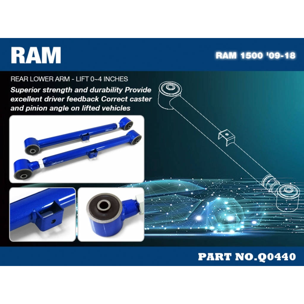 HARDRACE Q0440 RAM 1500 '09-18 REAR LOWER ARM - LIFT 0-4 INCHES (HARDEN RUBBER) - 2PCS/SET Photo-1 