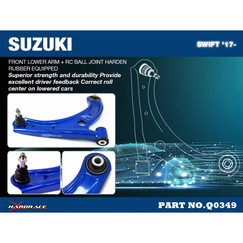 HARDRACE Q0349 SUZUKI SWIFT '17- FRONT LOWER CONTROL ARM + RC BALL JOINT (HARDEN RUBBER) - 2PCS/SET Photo-1 
