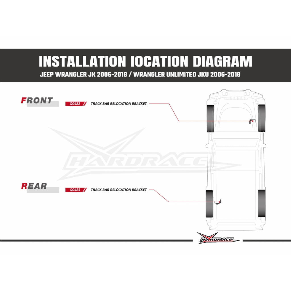 HARDRACE Q0482 JEEP WRANGLER '06-18 JK FRONT TRACK BAR RELOCATION BRACKET - LIFT 4 INCHES - 3PCS/SET Photo-1 