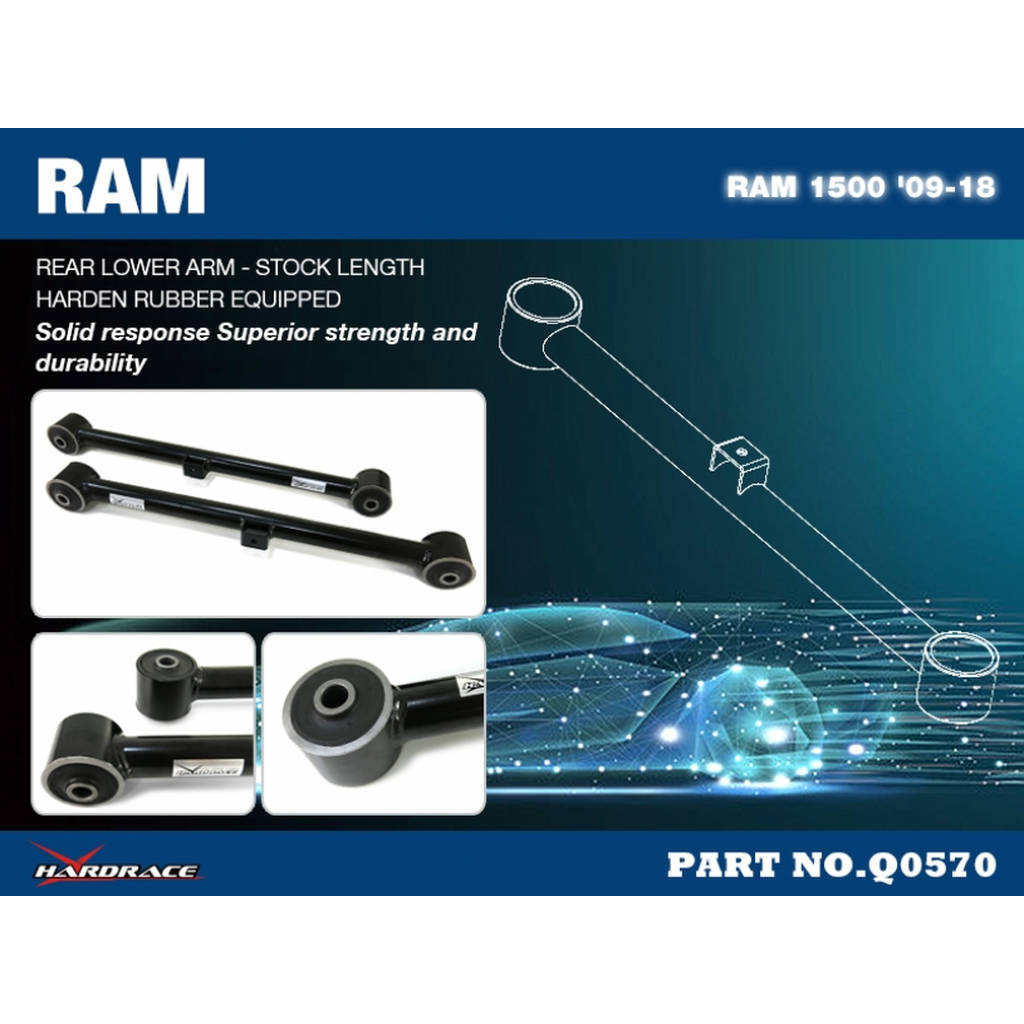 HARDRACE Q0570 RAM 1500 '09-18 REAR LOWER ARM - STOCK LENGTH (HARDEN RUBBER) - 2PCS/SET Photo-1 
