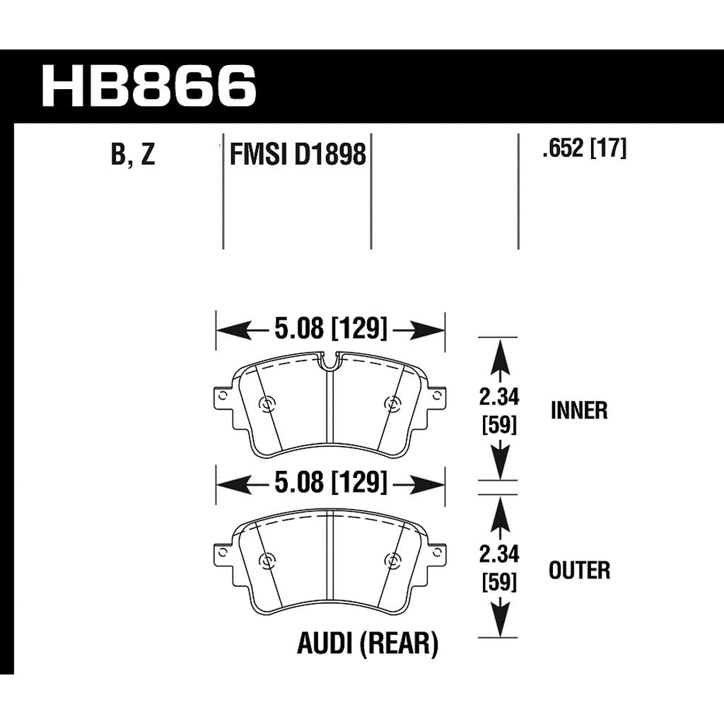 HAWK HB866B.652 Rear brake pads Street HPS 5.0 AUDI RS4, RS5, A4 B9, A5 F53 Photo-2 