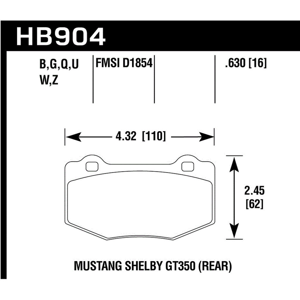 HAWK HB904U.630 Brake Pads Motorsports DTC-70 Rear FORD Mustang Shelby GT350R/Shelby GT350 2015-2019 Photo-2 