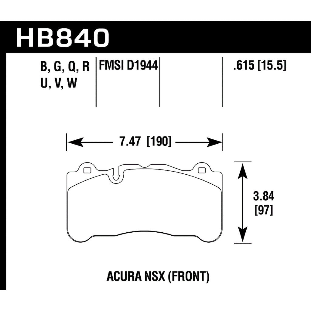 HAWK HB840G.615 Brake Pads Motorsports DTC-60 Front ACURA NSX 2017-2019 Photo-2 