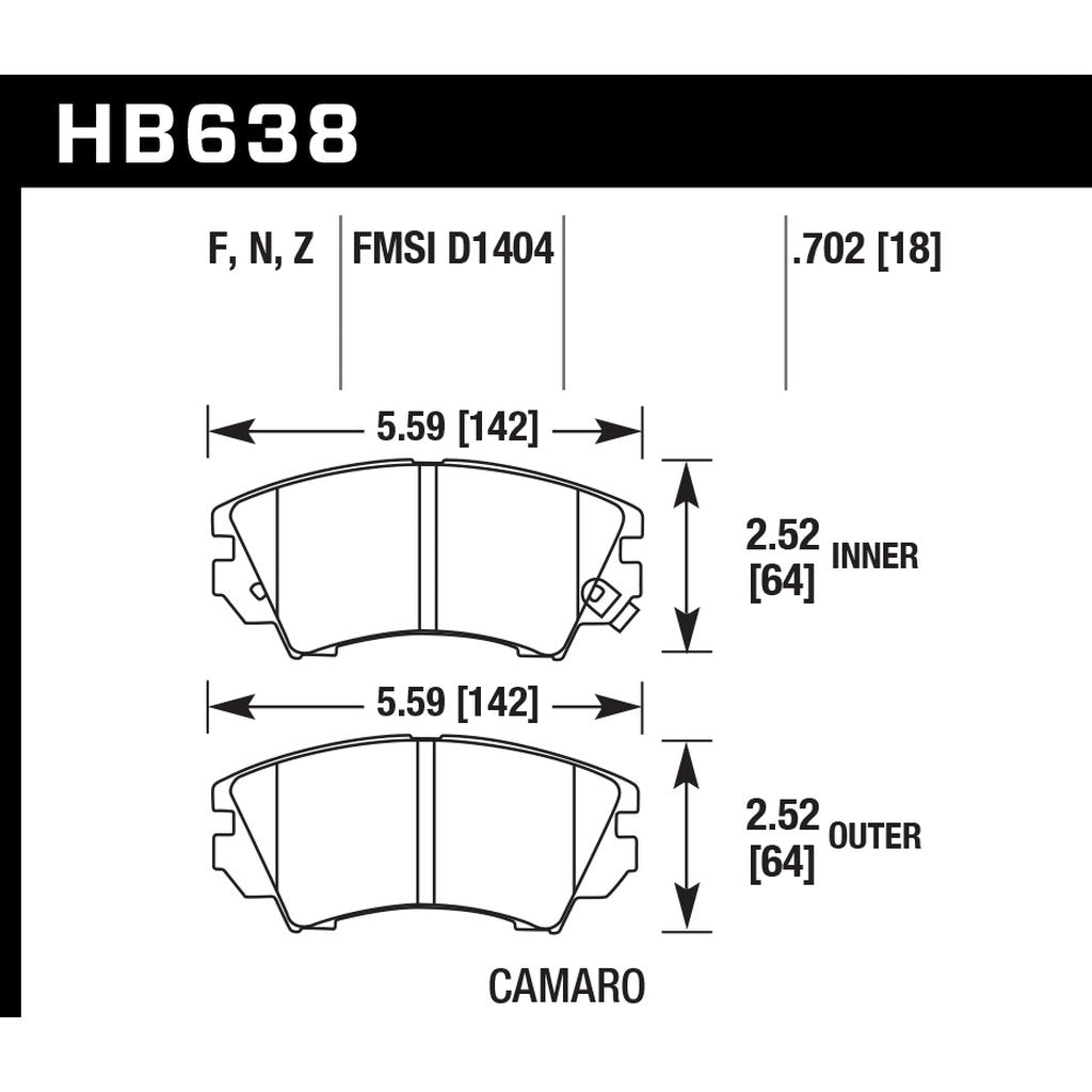 HAWK HB638B.702 Brake Pads Street HPS 5.0 Front CHEVROLET Camaro LT/LS Photo-2 