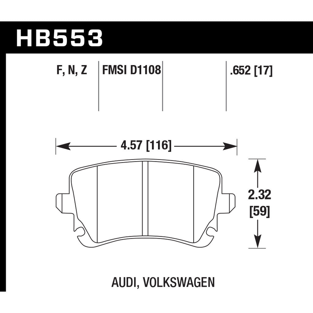 HAWK HB553B.652 Brake Pads Street HPS 5.0 Rear AUDI S4/S6/S8 Photo-2 