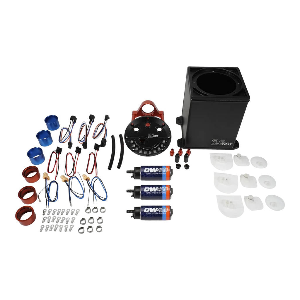 DEATSCHWERKS 6-401-55ST 5.5L Staged Surge Tank, UNIVERSAL. Includes 3 DW400 Fuel Pumps. Photo-0 