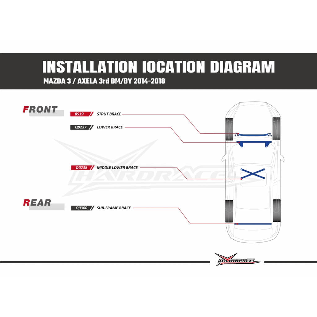 HARDRACE 8919 BODY REINFORCED BAR MAZDA MAZDA 3 BM/BY 14- Photo-9 