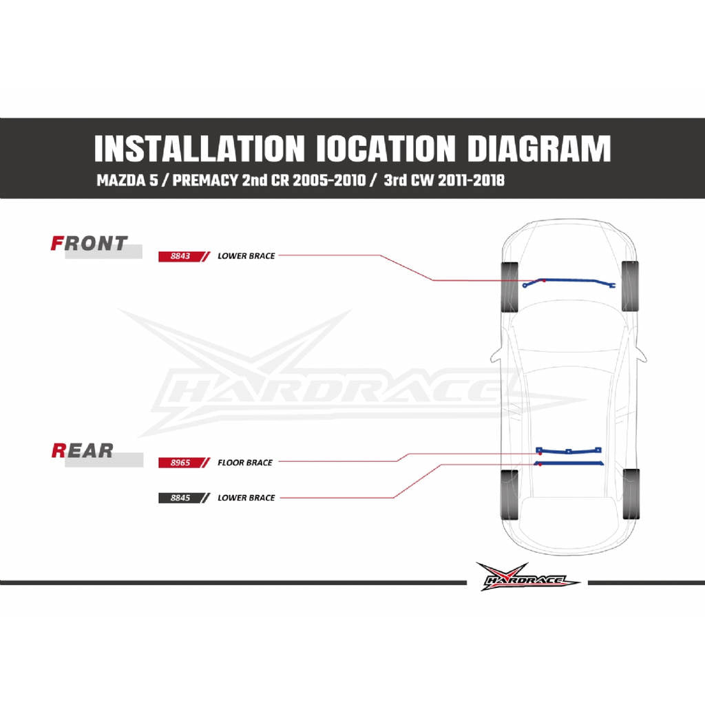HARDRACE 8965 BODY REINFORCED BAR MAZDA MAZDA 5 CR 05-10 Photo-1 