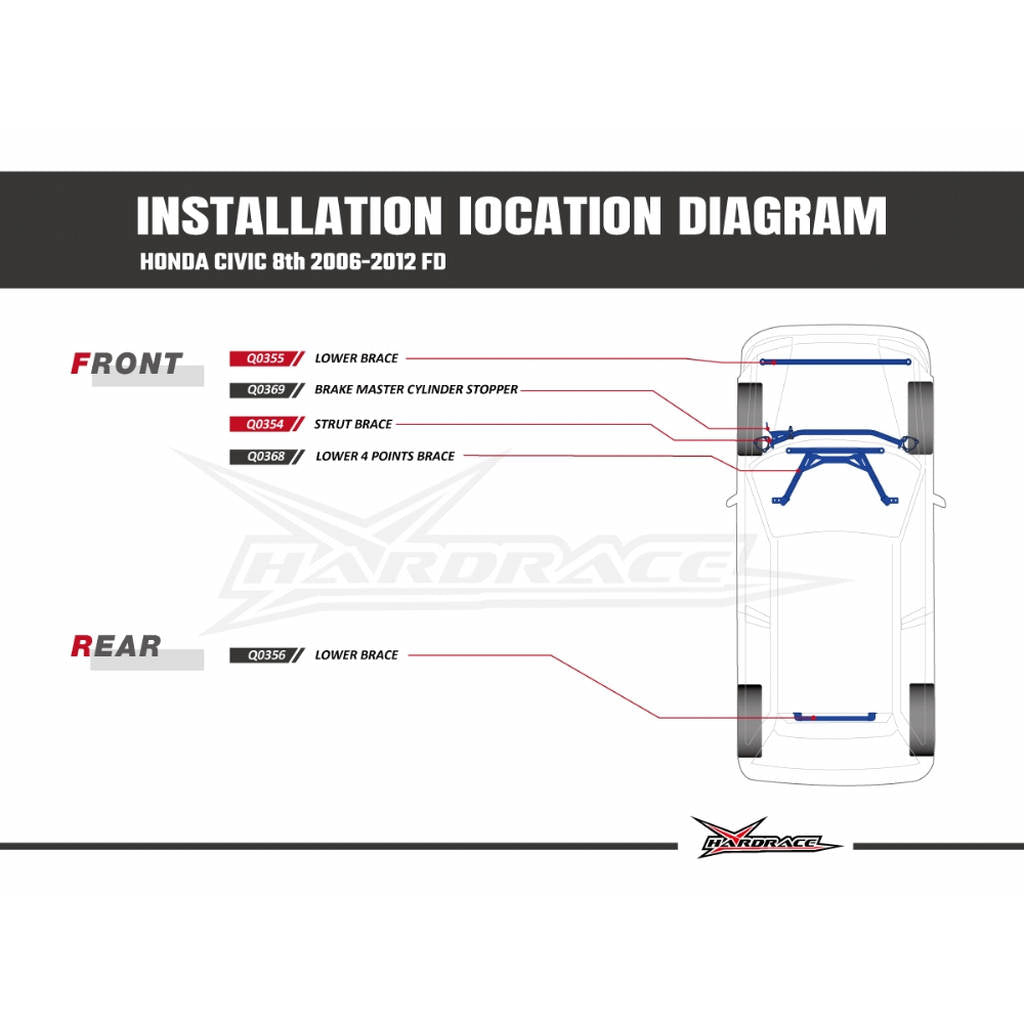 HARDRACE Q0355 BODY REINFORCED BAR HONDA CIVIC 8TH 06-12 Photo-9 