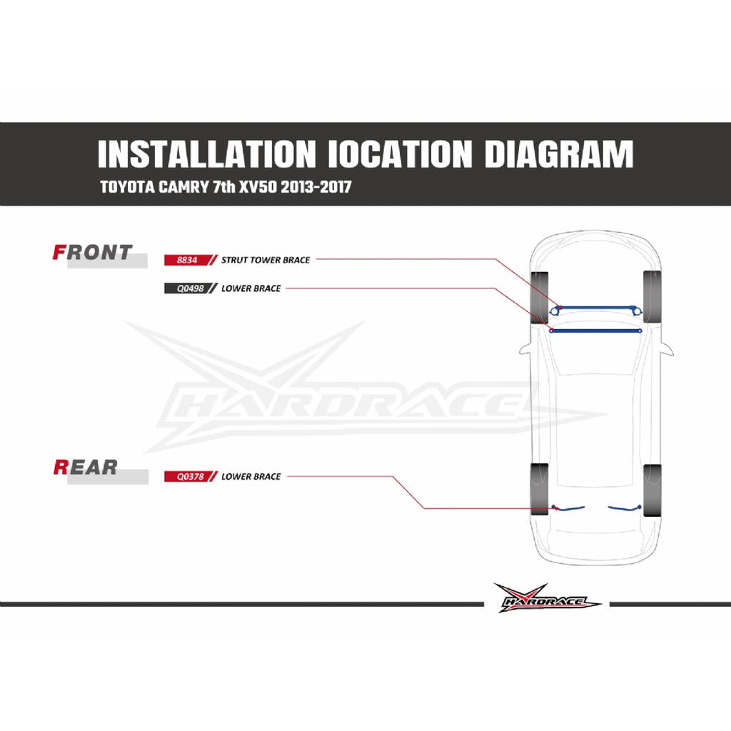 HARDRACE Q0498 BODY REINFORCED BAR TOYOTA CAMRY XV50 13-18 Photo-1 