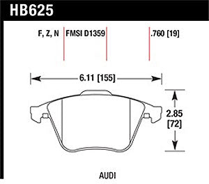 HAWK HB625F.760 Front brake pads AUDI A3 3.2/S3 (8P)/TT 3.2/GOLF mk5 R32/mk6 R Photo-1 