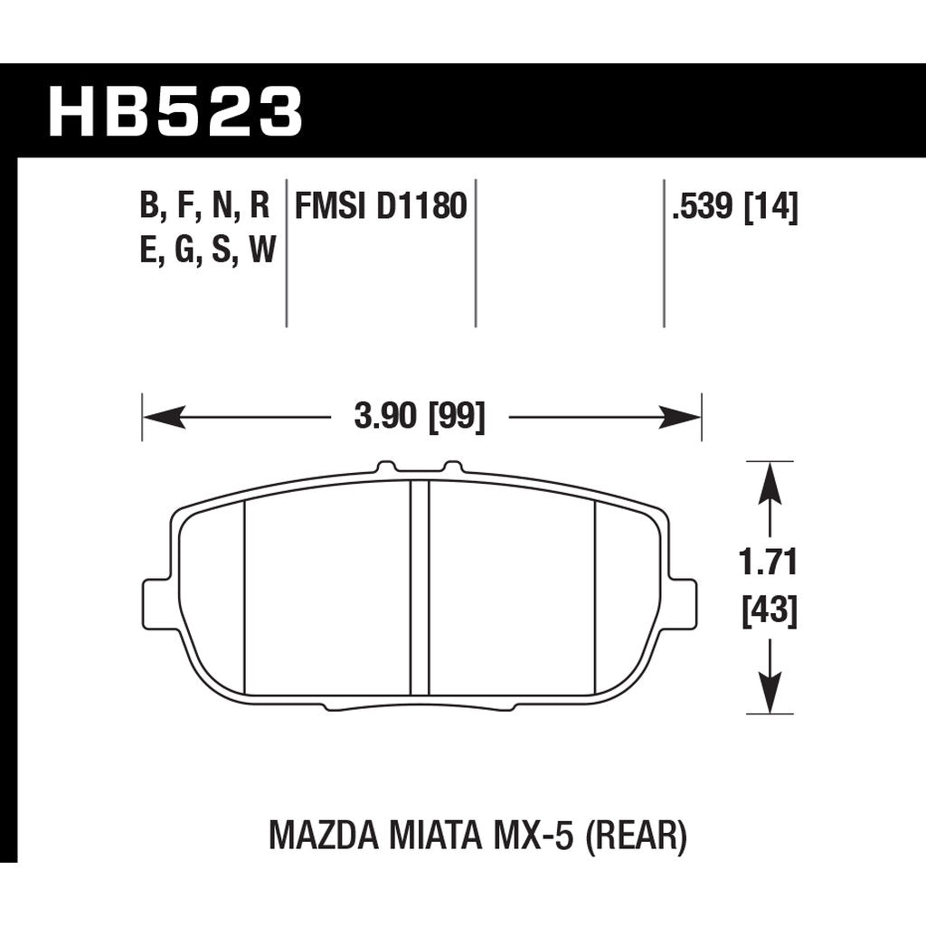 HAWK HB523F.539 Brake Pads HPS Rear MAZDA MX-5 Miata 2.0 2006-08 Photo-2 