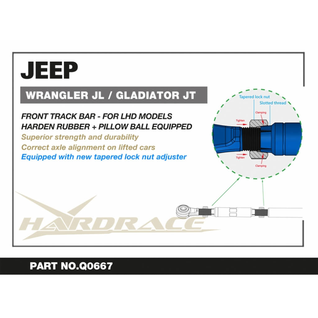 HARDRACE Q0667 FRONT TRACK BAR-ADJUSTABLE LIFT 0~4 INCH JEEP WRANGLER '18- JL/GLADIATOR '19- JT Photo-1 