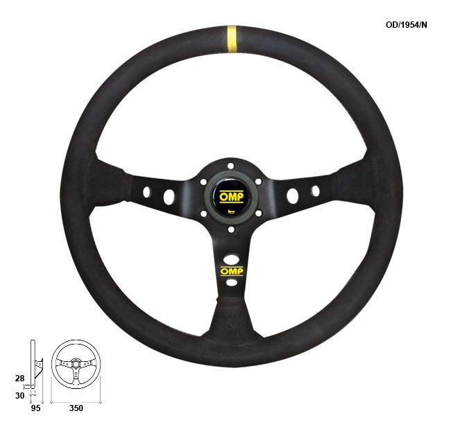 OMP OD0-2012-071 (OD/2012/NN) Steering wheel CORSICA 330, suede, black/black (yellow stitching), diam.330mm, reach 95mm Photo-0 