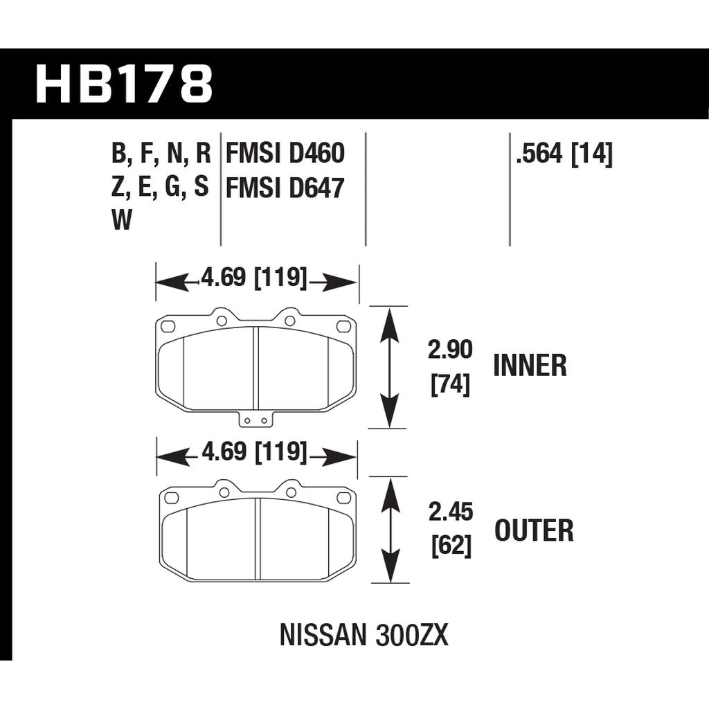HAWK HB178F.564 Front Brake Pads HPS for SUBARU Impreza WRX / NISSAN 300 ZX Photo-2 