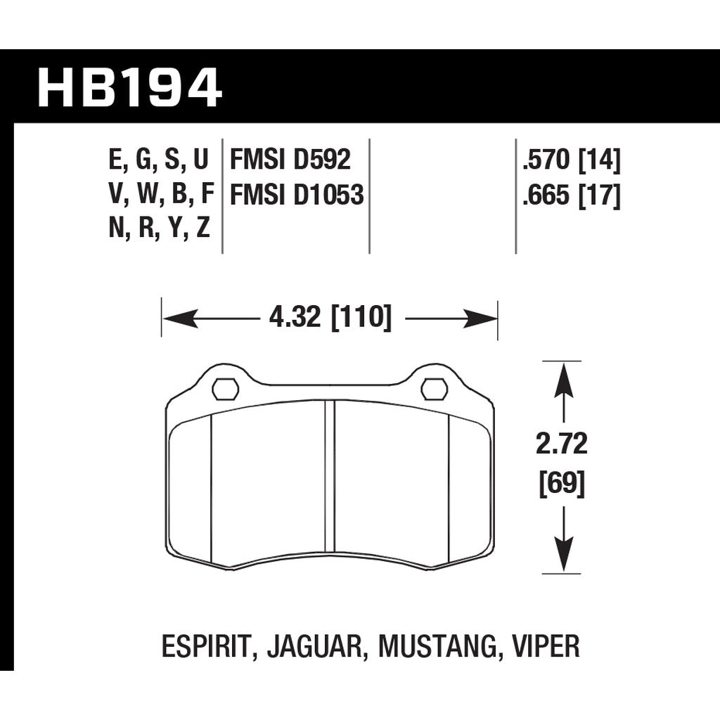HAWK HB194F.570 Brake Pads HPS Brembo 20.5187.30, 20.5272.12, 20.5272.22 Photo-2 