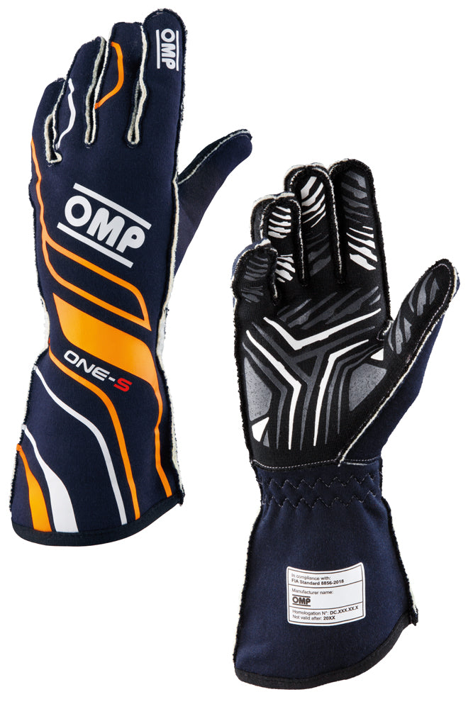 OMP IB0-0770-A01-249-L (IB/770/BA/L) ONE-S my2020 Racing gloves, FIA 8856-2018, Navy blue/fluo orange, size L Photo-0 