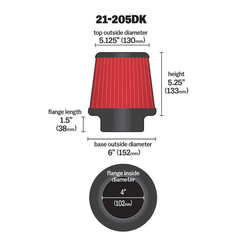AEM 21-205DK DryFlow Air Filter 4" (102 mm) Universal Photo-2 