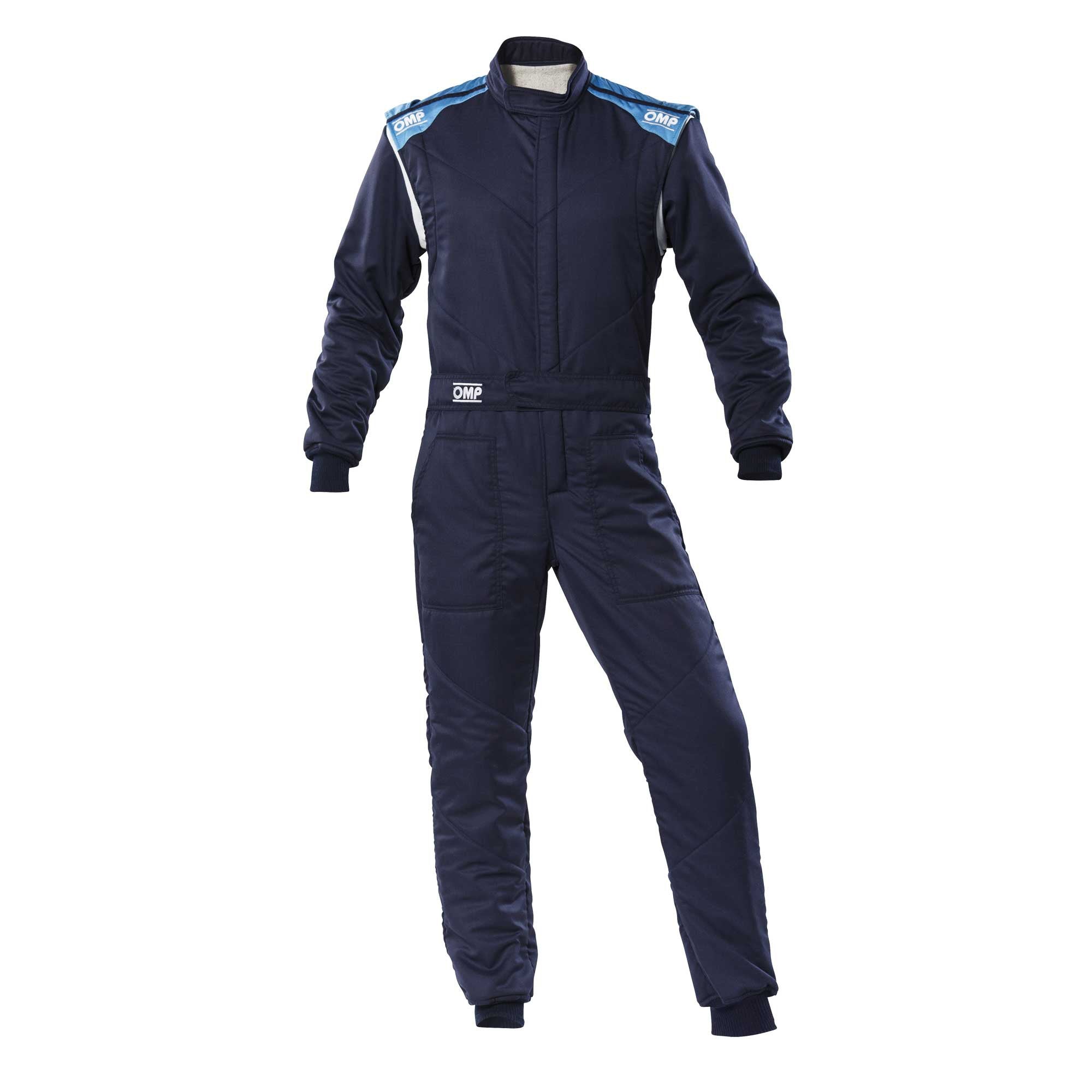 OMP IA0-1828-E01-244-56 (IA01828D24456) Racing suit FIRST-S MY2020, FIA 8856-2018, navy blue/cyan, size 56 Photo-0 