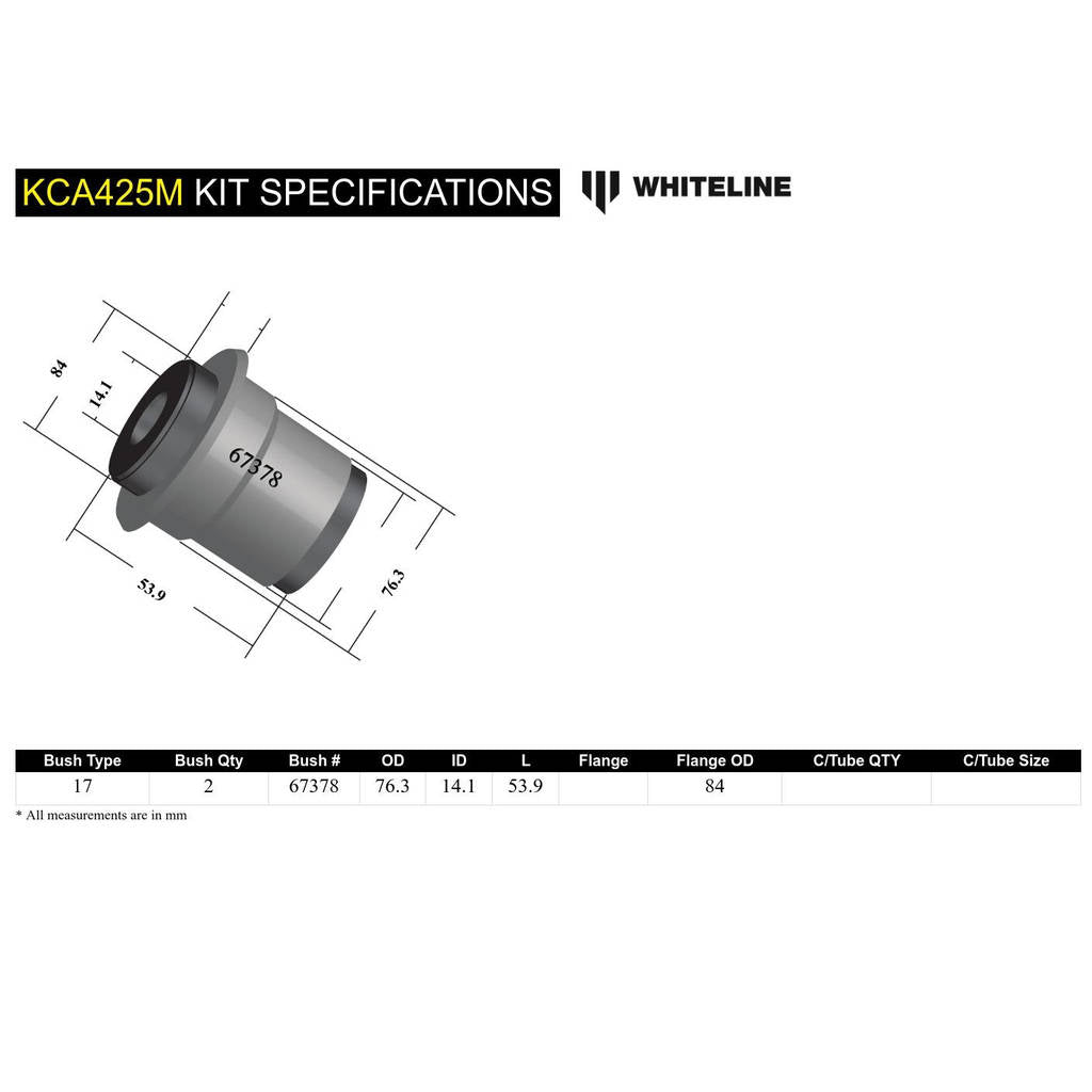 WHITELINE KCA425M Front Lower Inner Rear Bushings Caster/Anti Lift for Subaru Impreza VA, VB WRX/STI Photo-4 