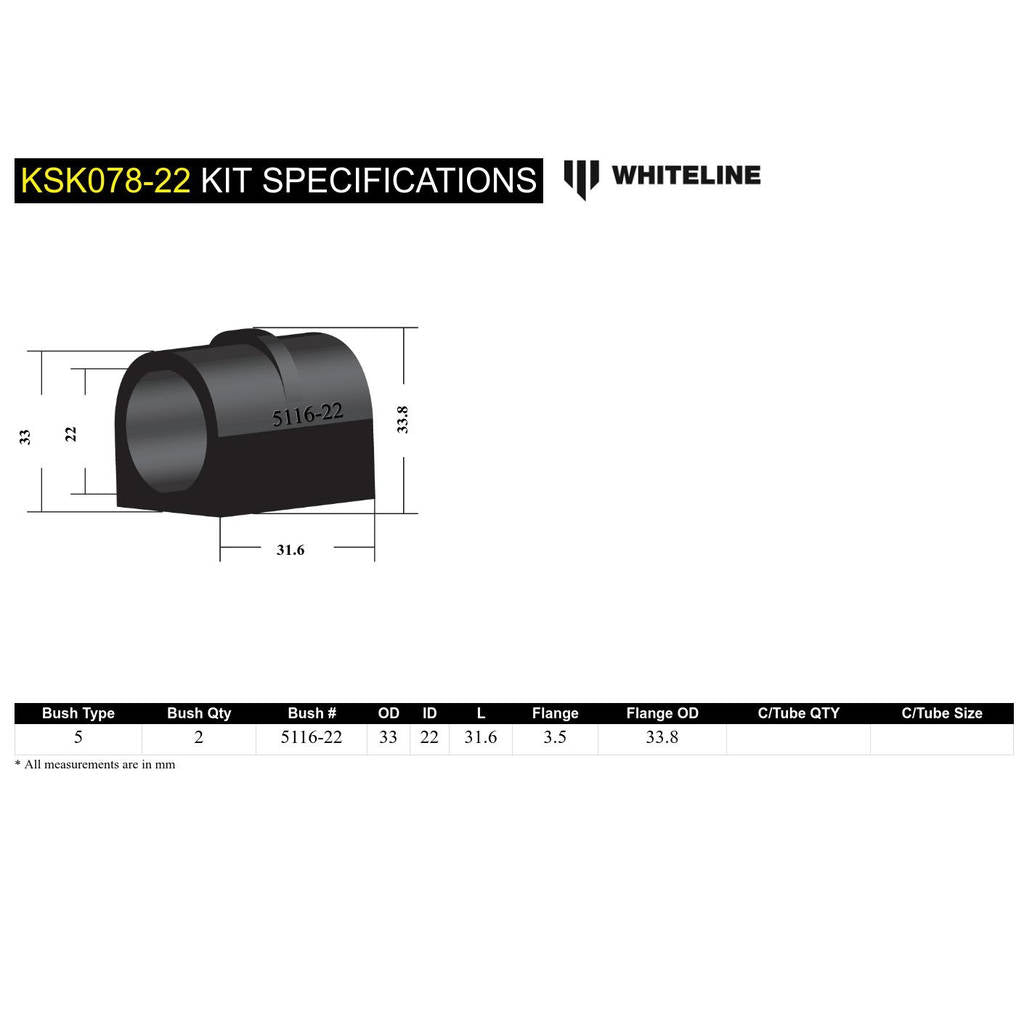 WHITELINE KSK078-22 Sway Bar Bushing Service Kit Photo-5 