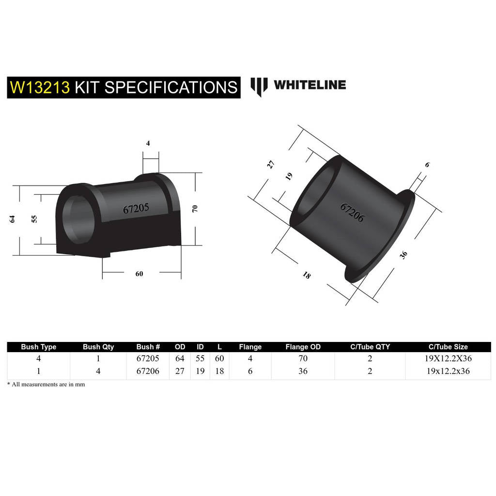 WHITELINE W13213 Front Steering Rack/Pinion - Mount Bushing Kit for Hyundai iLoad, iMax/Mitsubishi Triton Photo-5 