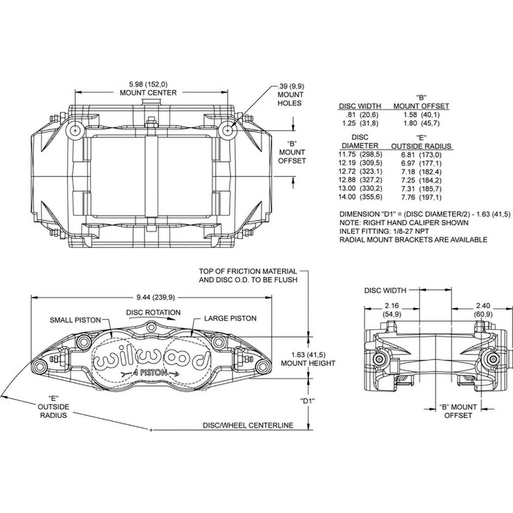 WILWOOD 120-13827 Caliper,Fsl4r,1.88/1.75,.81 Rotor,Ano L/H Photo-1 