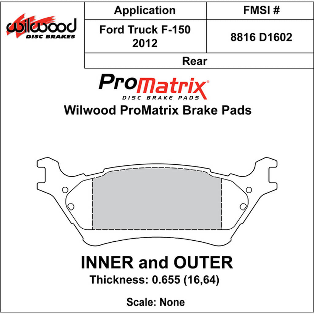 WILWOOD 150-D1602K Pad,D1602,.655,Axle Set Photo-0 