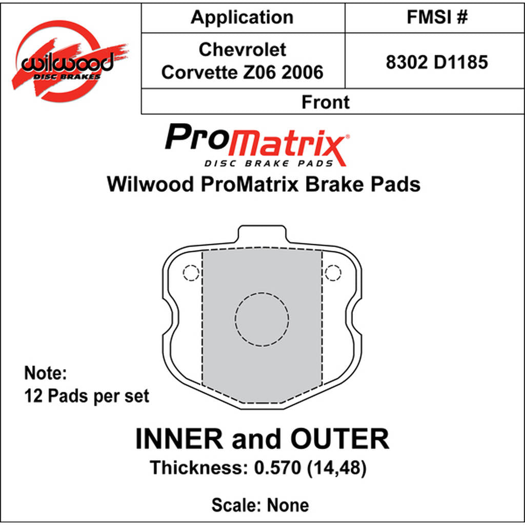 WILWOOD 150-D1185K Pad,D1185pm,.570,Axle Set,12 Pads Photo-0 