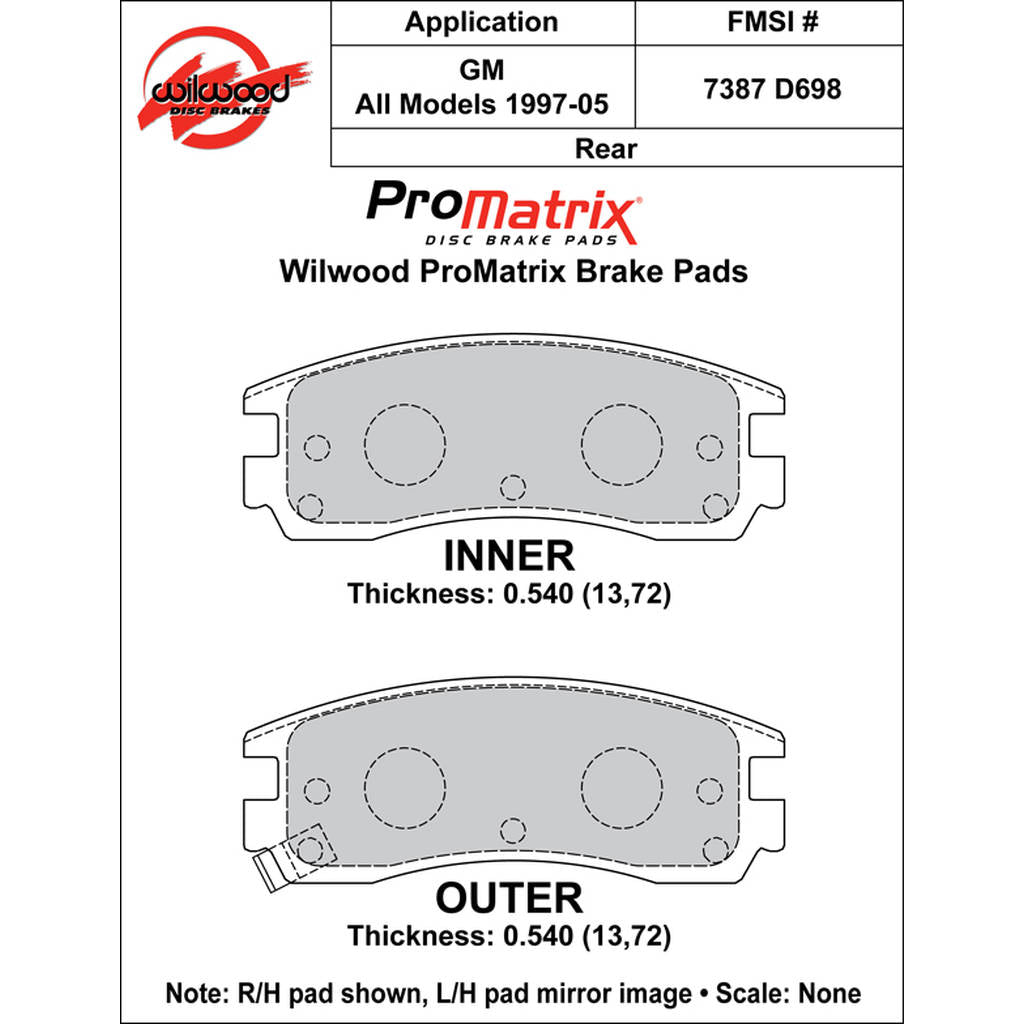 WILWOOD 150-D0698K Pad,D0698pm,.540,Axle Set Photo-0 