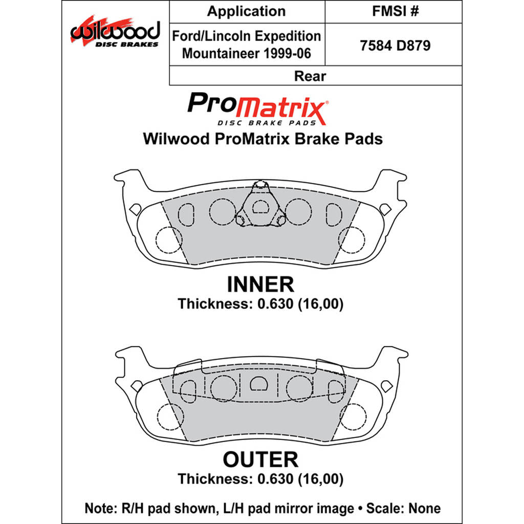 WILWOOD 150-D0879K Pad,D0879pm,.630,Axle Set (D711) Photo-0 