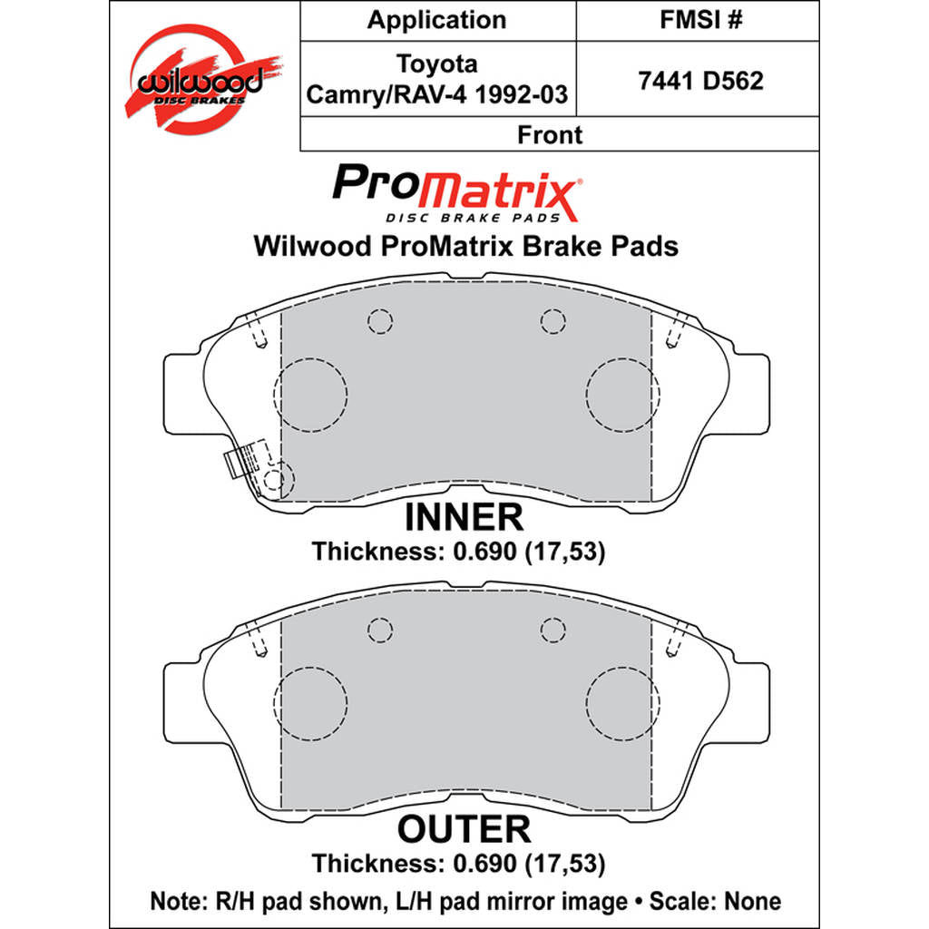 WILWOOD 150-D0562K Pad,D0562pm,.690,Axle Set Photo-0 