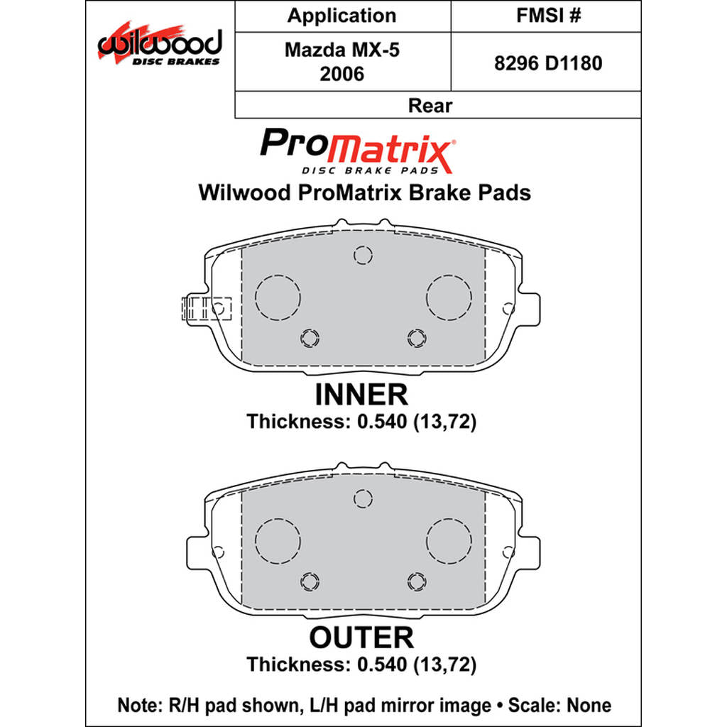 WILWOOD 150-D1180K Pad,D1180,.540,Axle Set Photo-0 