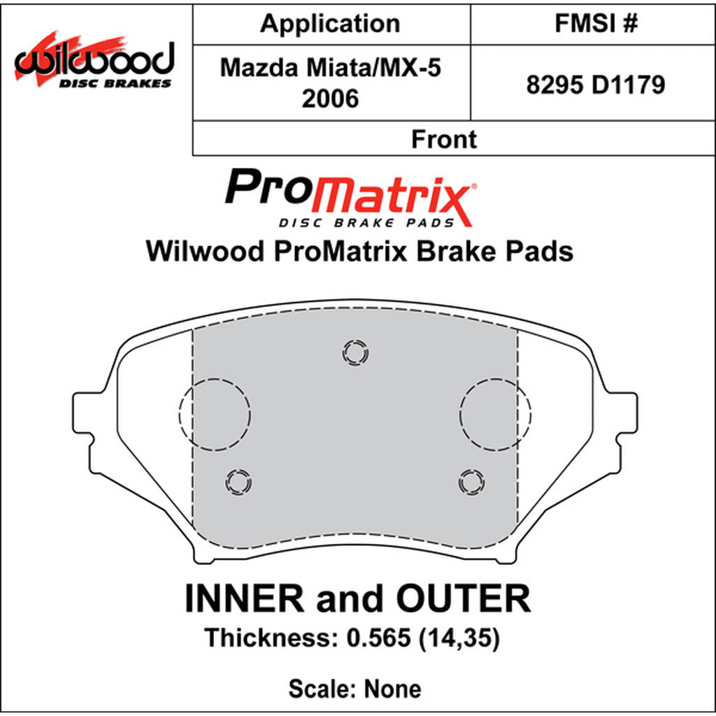 WILWOOD 150-D1179K Pad,D1179,.565,Axle Set Photo-0 
