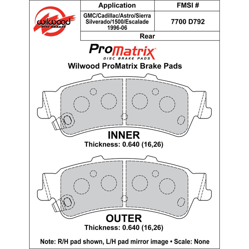WILWOOD 150-D0792K Pad,D0792pm,.640,Axle Set Photo-0 