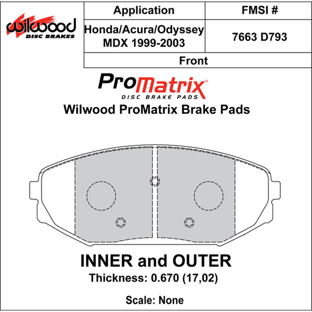 WILWOOD 150-D0793K Pad,D0793pm,.670,Axle Set Photo-0 