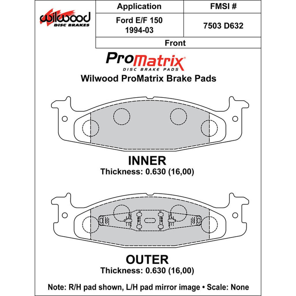WILWOOD 150-D0632K Pad,D0632pm,.630,Axle Set Photo-0 