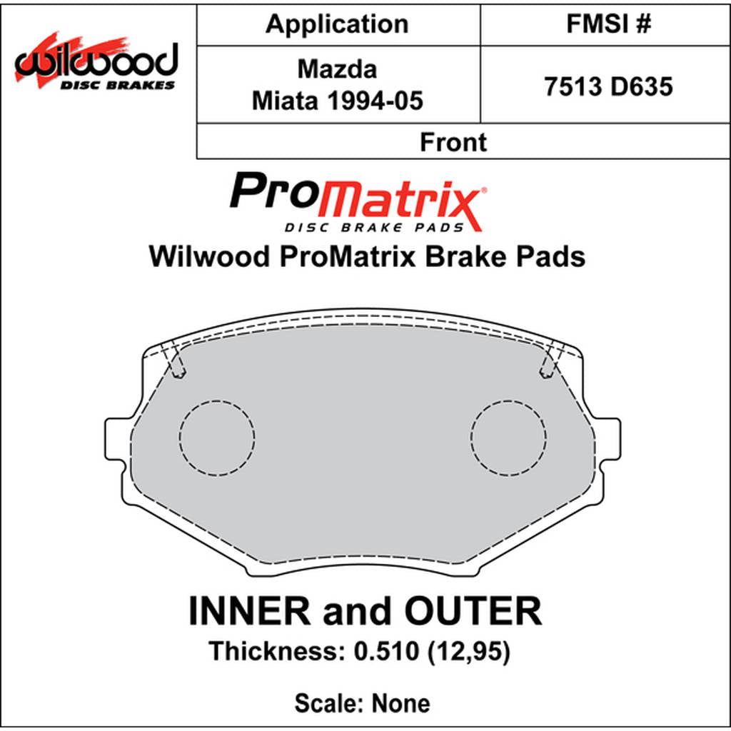 WILWOOD 150-D0635K Pad,D0635pm,.510,Axle Set Photo-0 