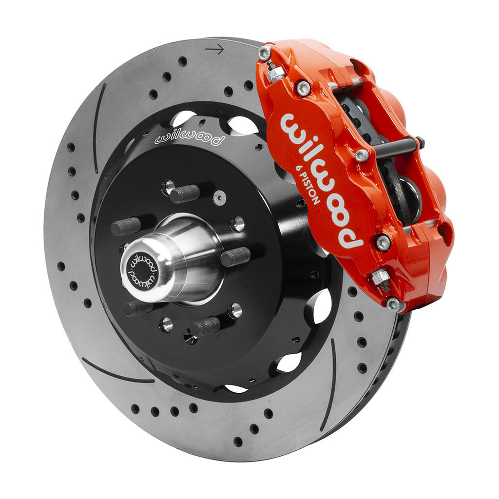 WILWOOD 140-15554-DR Kit,Front,55-57 Chevy,Cpp 2in. Drop Spindle,Fnsl6r,14.00 Rotor,Drilled,Red Photo-0 