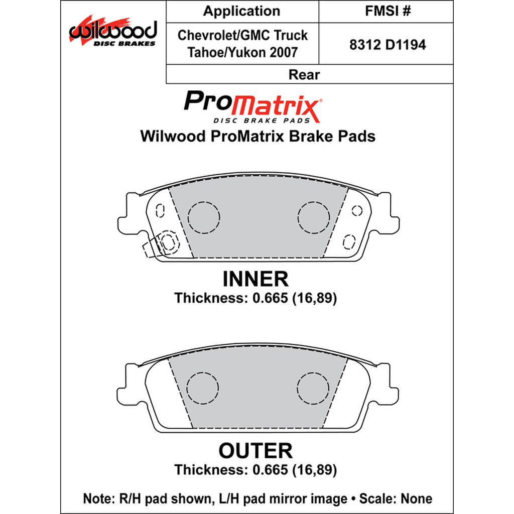 WILWOOD 150-D1194K Pad,D1194pm,.665,Axle Set Photo-0 
