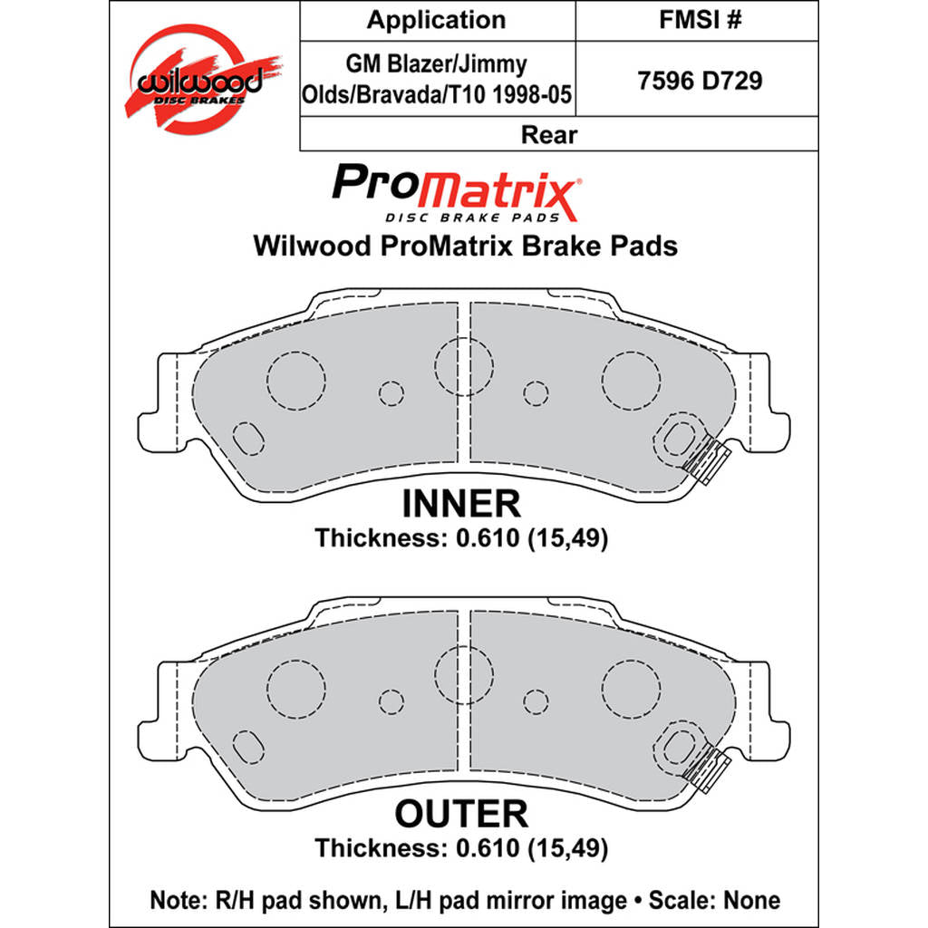 WILWOOD 150-D0729K Pad,D0729pm,.610,Axle Set Photo-0 