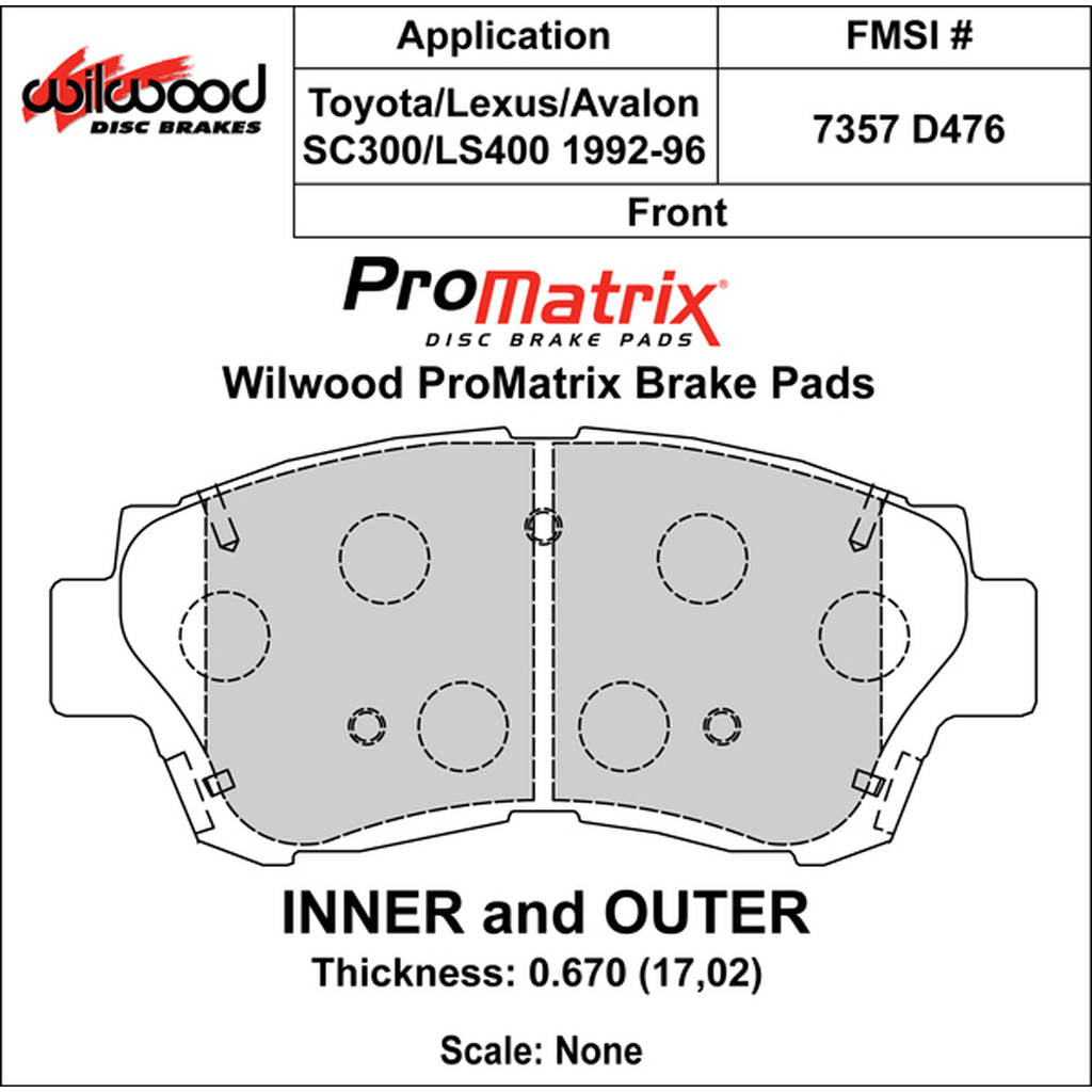 WILWOOD 150-D0476K Pad,D0476pm,.670,Axle Set Photo-0 