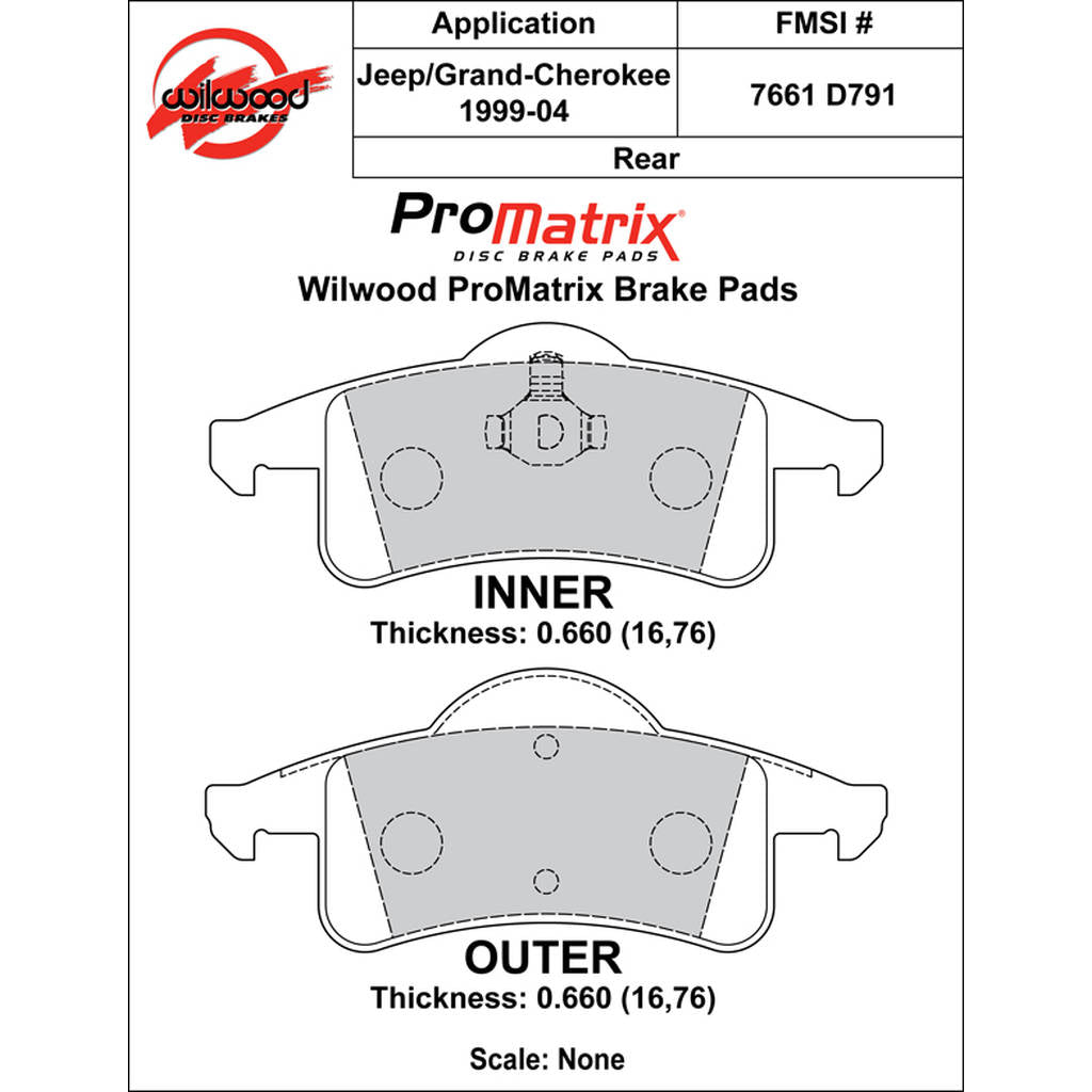 WILWOOD 150-D0791K Pad,D0791pm,.660,Axle Set Photo-0 